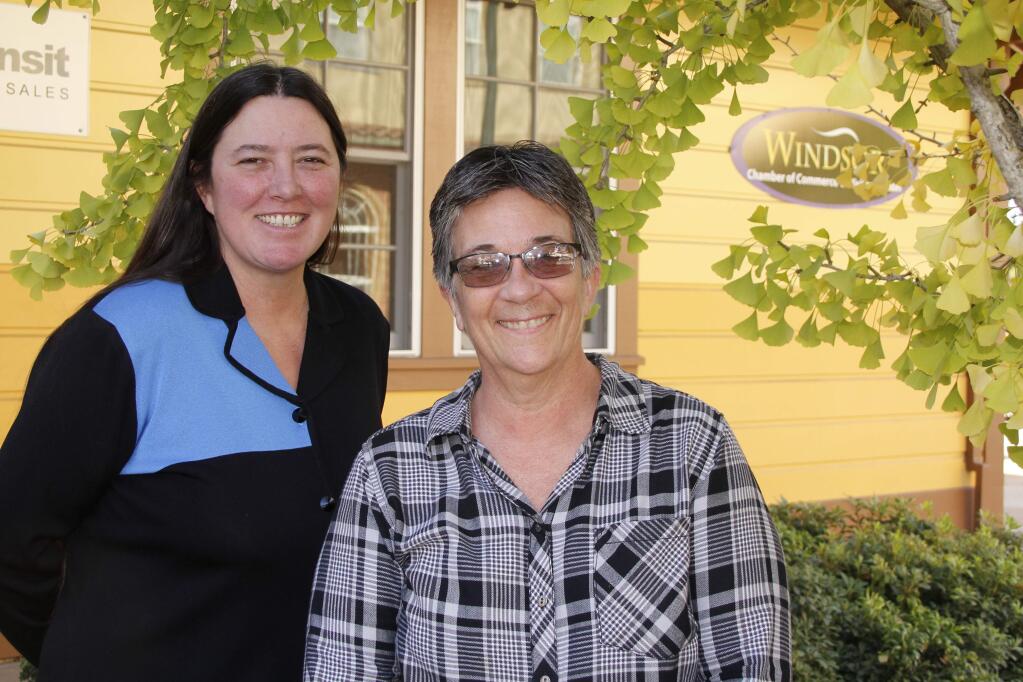 Lorene Romero (right), CEO and president of the Windsor Chamber of Commerce, poses for a picture with Office Manager Mary Agneberg. (ANN CARRANZA)