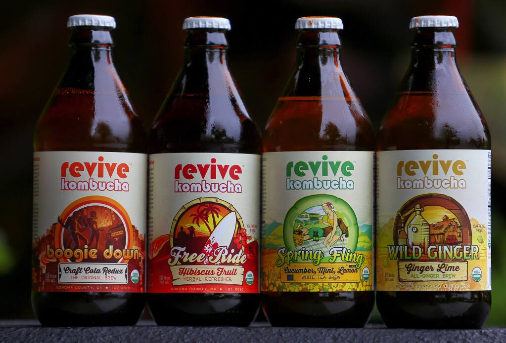 A variety of products from Revive Kombucha. (Christopher Chung/ The Press Democrat)