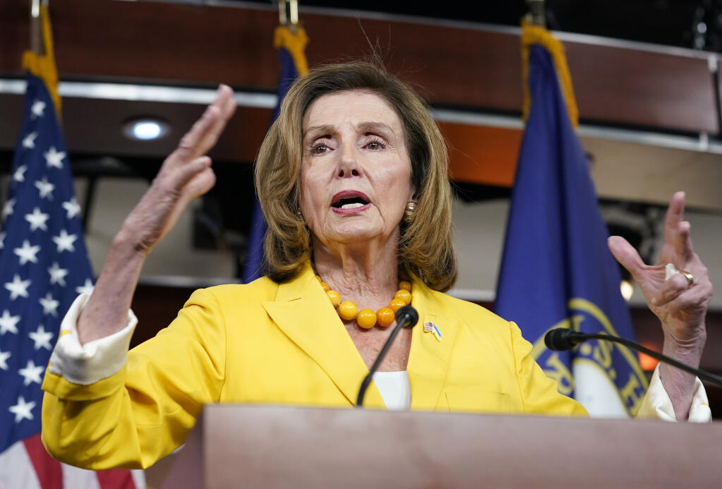 House Speaker Nancy Pelosi of Calif., speaks at her weekly press conference on Capitol Hill, Friday, Aug. 12, 2022, in Washington. (AP Photo/Mariam Zuhaib)