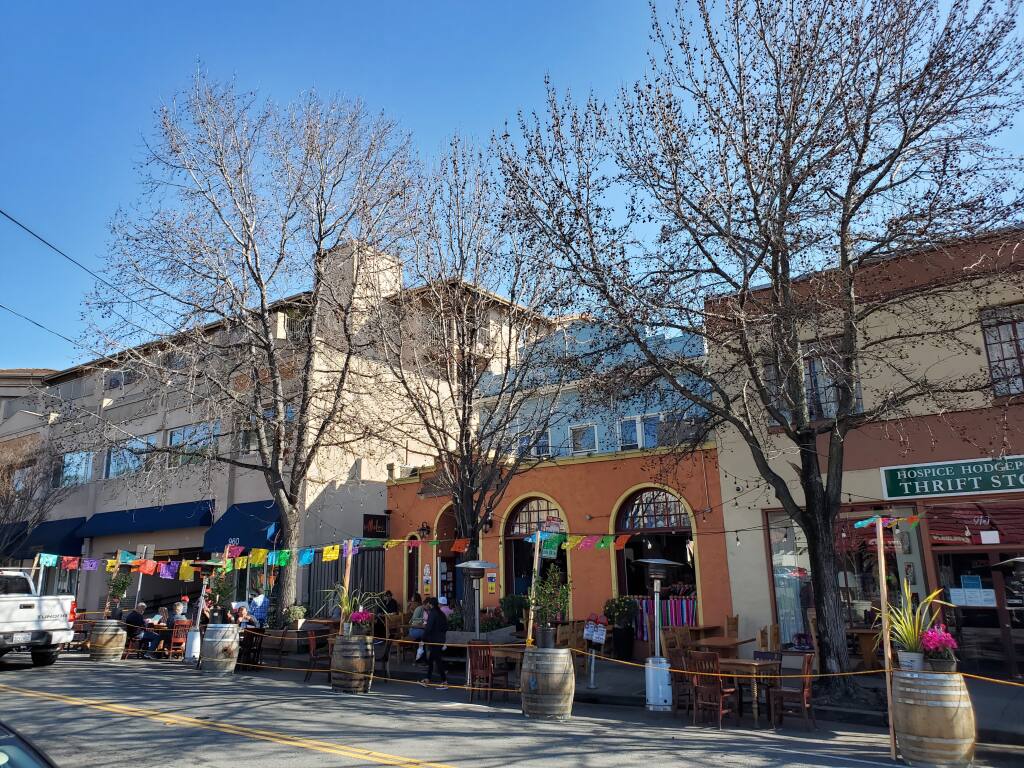 Los Moles restaurant in San Rafael has been buoyed by a city permit that allows expanded outdoor seating in three parking spaces Friday through Sunday through November 2022. (courtesy of Lito Saldana, Feb. 7, 2021)