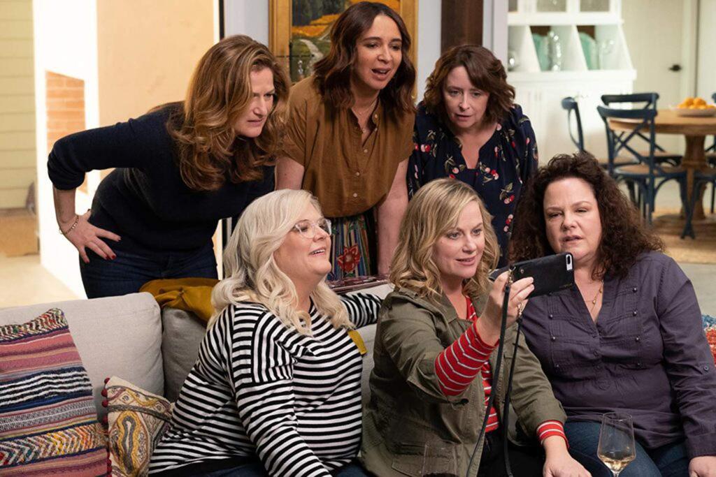 Rachel Dratch, Ana Gasteyer, Amy Poehler, Maya Rudolph, Emily Spivey, and Paula Pell in 'Wine Country,' in which, in honor of Rebecca (Dratch)'s 50th birthday, Abby (Poehler) plans a scenic Napa getaway with their best, longtime friends to relax and reconnect. Yet as the alcohol flows, real world uncertainties intrude on the punchlines and gossip, and the women begin questioning their friendships and futures. (Netflix)