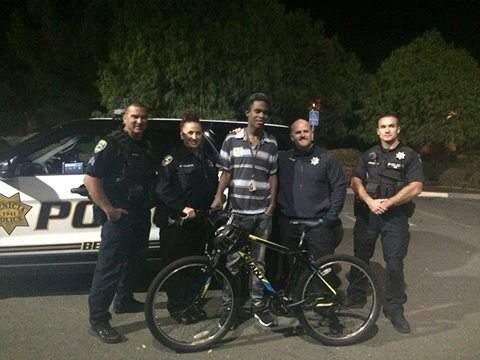 In September 2016, Benicia police officers surprised Jourdan Duncan with a bike after finding out he walked more than seven miles to and from work. Earlier this year, a GoFundMe page allowed the teen to trade in his bike wheels for a used car. (BENICIA POLICE DEPARTMENT / FACEBOOK)