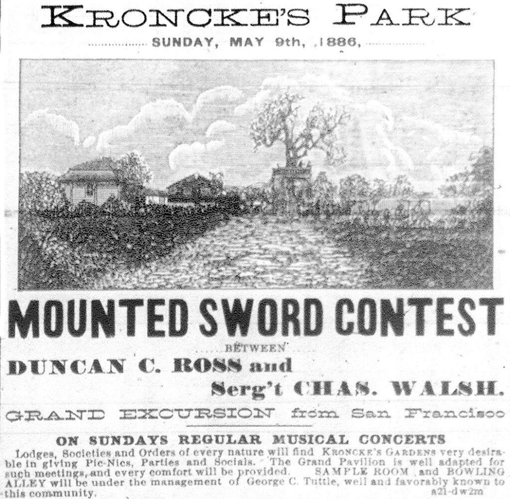 An advertisement for Kroncke's Park in the Santa Rosa Republican newspaper on May 4, 1886.