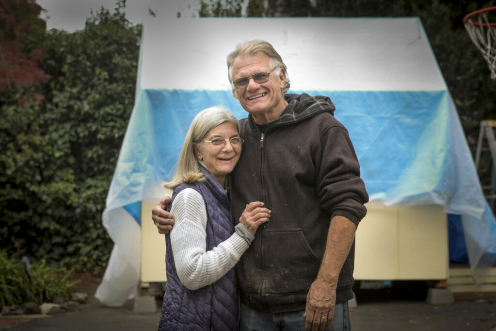 Anthy and Don O’Brien, pictured Monday, Nov. 8, 2021, will unveil the prototype of their tiny home, intended to help with Petaluma’s housing crisis, during a Thursday event. (CRISSY PASCUAL/ARGUS-COURIER STAFF)