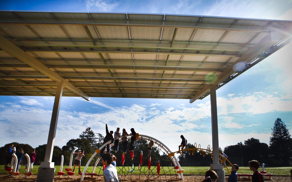 Petaluma, CA, USA. Tuesday, January 31, 2017._ Students at the Mary Collins School have recess on the playground where solar panels were installed on the campus. (CRISSY PASCUAL/ARGUS-COURIER STAFF)