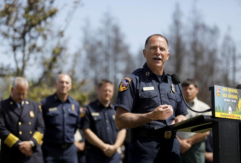 CAL FIRE Director Ken Pimlott speaks during a press conference for 'Wildfire Awareness Week' at Rincon Ridge Park on Wednesday, May 9, 2018 in Santa Rosa, California . (BETH SCHLANKER/The Press Democrat)