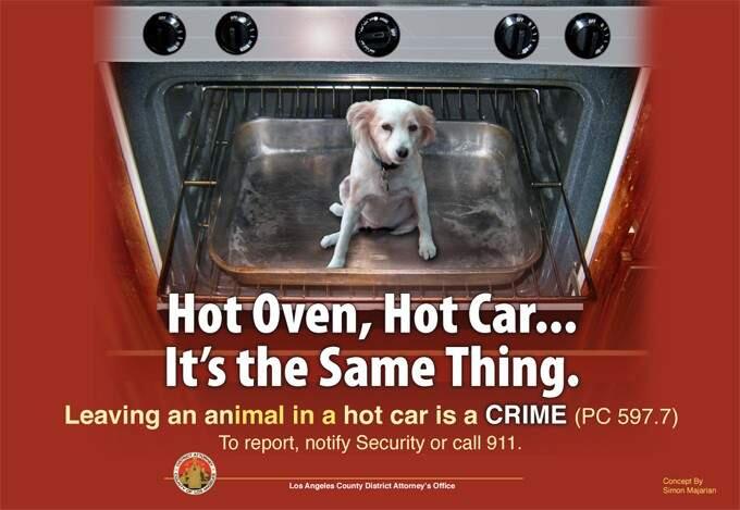 This undated photo of a poster provided by LA County District Attorneys Office shows a poster reminding pet owners that its against the law to leave their animals in their vehicles during the dog days of summer. Hundreds, maybe thousands, of pets die each year when left in a closed car on a hot day. (AP Photo/LA County District Attorneys Office)