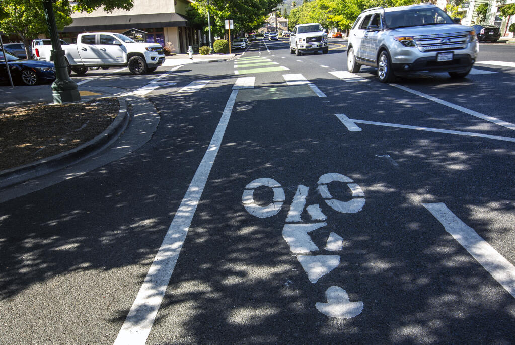 The bike lanes on Broadway are a step in the right direction, but more action is needed, according to cycling advocates. (Index-Tribune file photo)