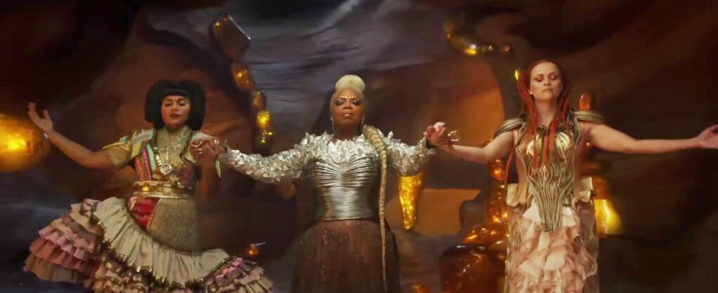 Mindy Kaling as Mrs. Who, Oprah Winfrey as Mrs. Which, Reese Witherspoon as Mrs. Whatsit in 'A Wrinkle In Time.' (WALT DISNEY PICTURES)