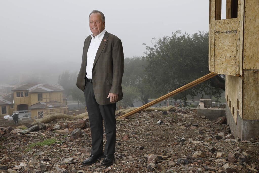 California state Sen. Bill Dodd, representing the 3rd Senate District, stands near the construction sites of homes on Alta Mesa Circle in Napa that burned during the Atlas fire in 2017. Photo taken on Wednesday, Jan. 30, 2019. (Beth Schlanker / The Press Democrat)
