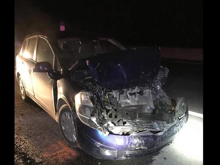 A 25-year-old driver was arrested Sunday, Feb. 16, 2020, on suspicion of drunken driving after he rear-ended a CHP patrol car on Highway 101 near Santa Rosa in a high-speed crash, CHP officials said. (CHP - SANTA ROSA/ FACEBOOK)