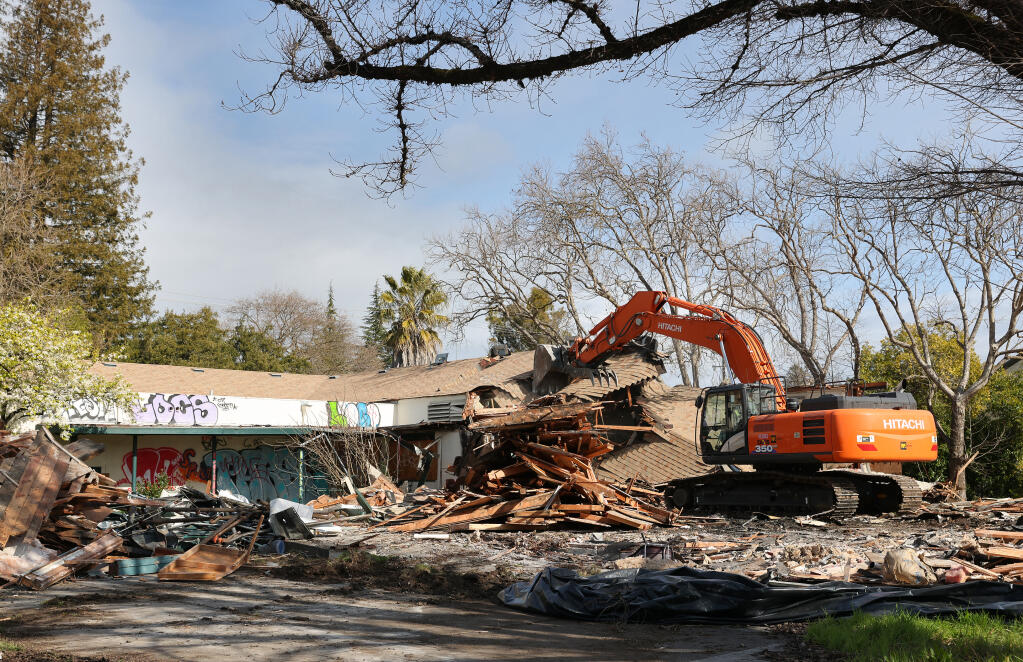 The Bennett Valley Senior Center is being demolished to make way for affordable apartments in Santa Rosa on Tuesday, Feb. 14, 2023. (Christopher Chung/The Press Democrat)
