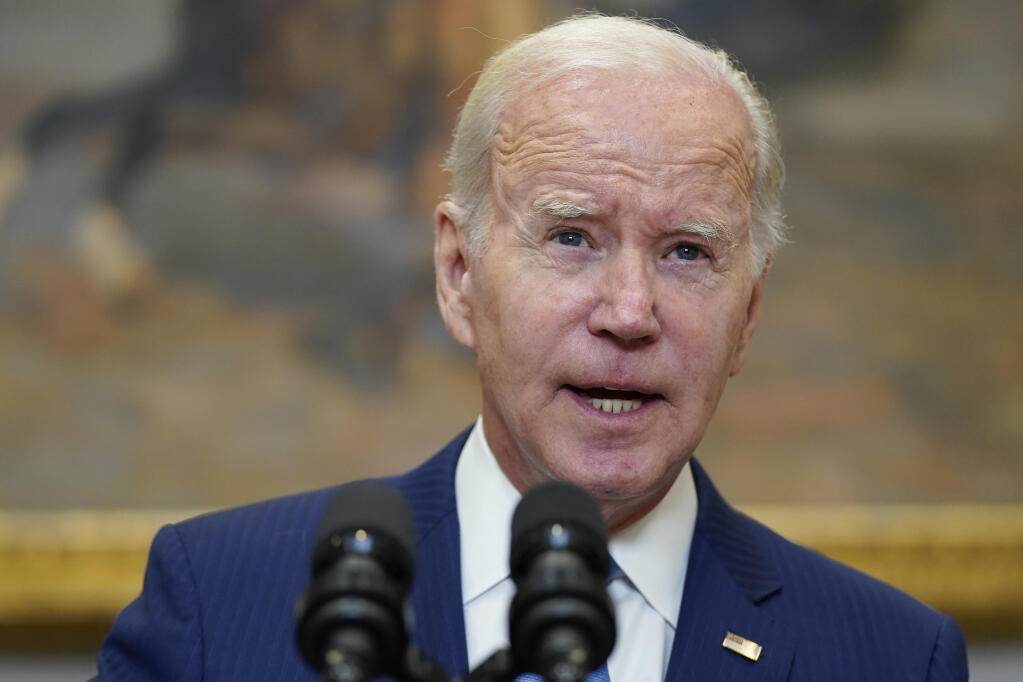 President Joe Biden speaks about the debt limit talks in the Roosevelt Room of the White House, Wednesday, May 17, 2023, in Washington. (AP Photo/Evan Vucci)
