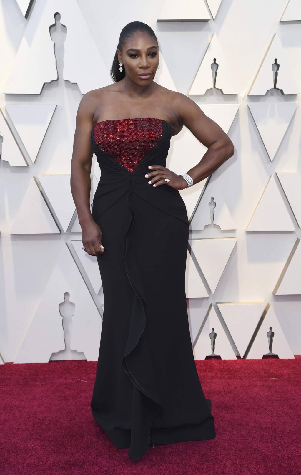 Serena Williams arrives at the Oscars on Sunday, Feb. 24, 2019, at the Dolby Theatre in Los Angeles. (Photo by Richard Shotwell/Invision/AP)