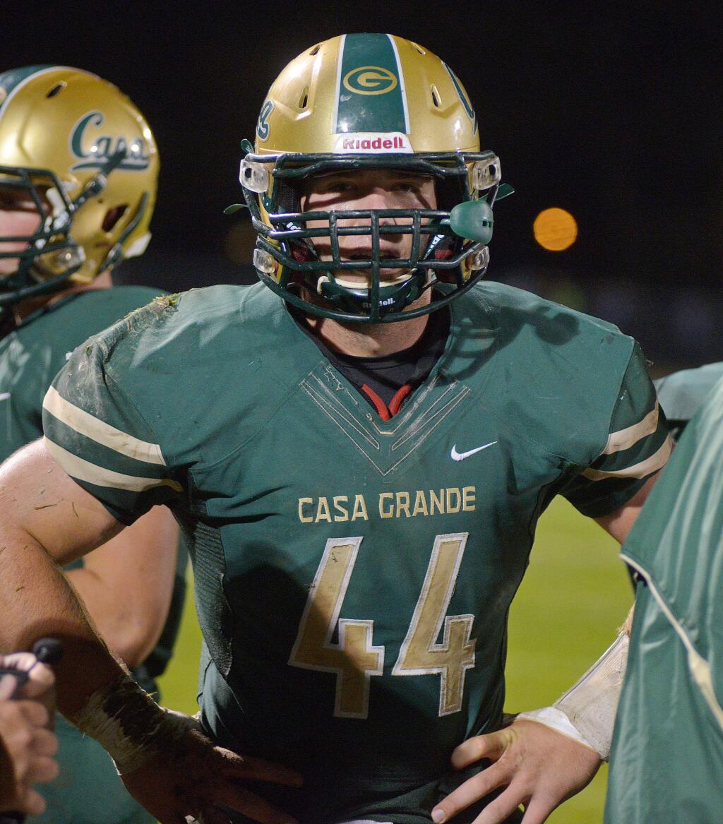 SUMNER FOWLER/FOR THE ARGUS-COURIERCasey Longaker, Casa Grande's leading tackler, will sign Wednesday to accept a full ride to Sacramento State.