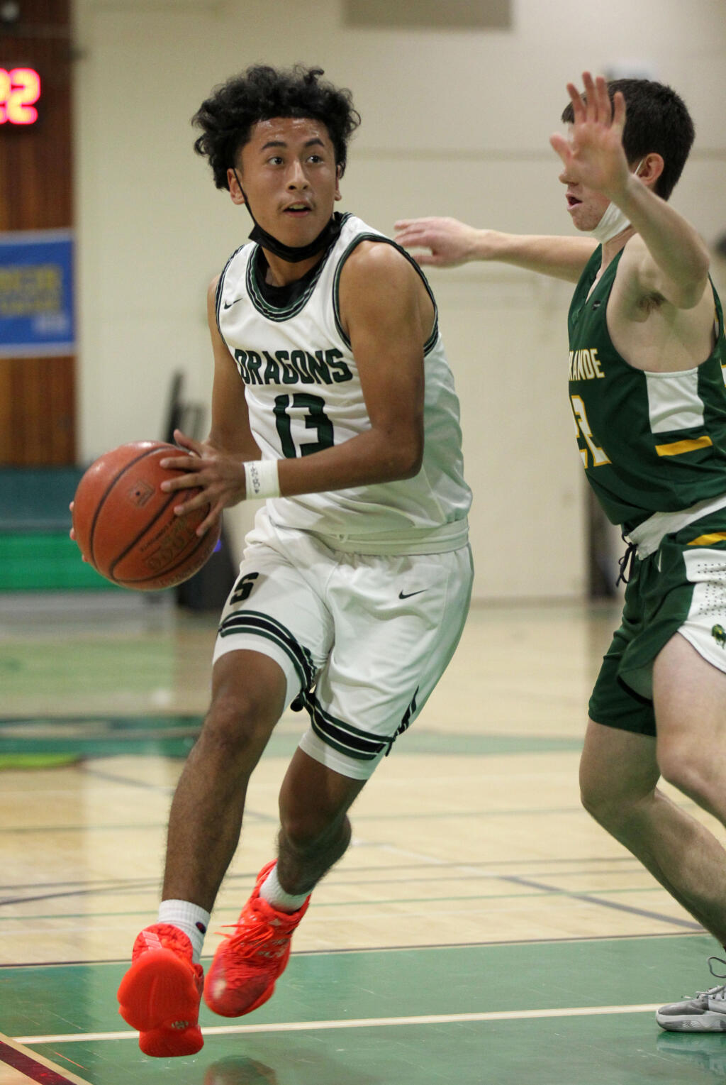 Sonoma Valley's JC Olvera (13) drives against Casa Grande in the first half of basketball at Sonoma Valley High School on Thursday, January 20, 2022. (Photo by Darryl Bush / For The Press Democrat)