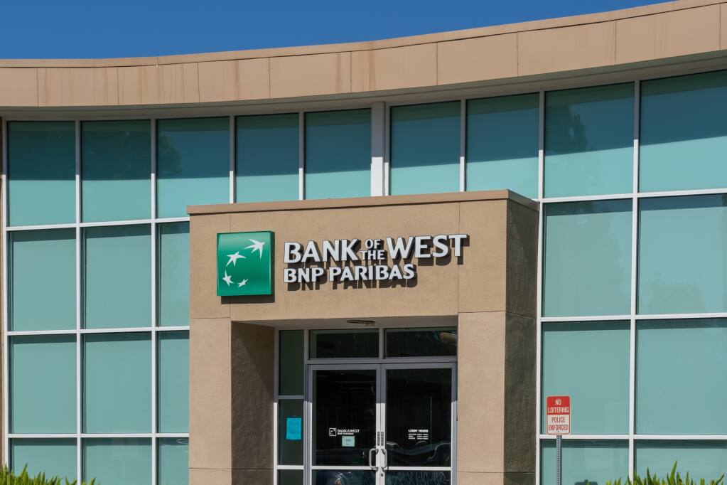 Bank of the West, a San Francisco-based subsidiary of BNP Paribas, has over 500 branches and offices in 24 states, including 16 in the North Bay and this one in Pasadena, California, seen July 7, 2022. A $16.3 billion acquisition by a Bank of Montreal subsidiary was approved by the Federal Reserve on Jan. 17, 2023. (JHVEPhoto / Shutterstock)