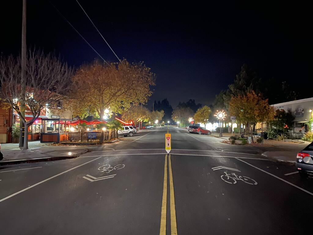 On nights that aren't Thursday, Cotati's downtown stretch of Old Redwood Highway is usually quiet. (KASEY WILLIAMS/ PD)