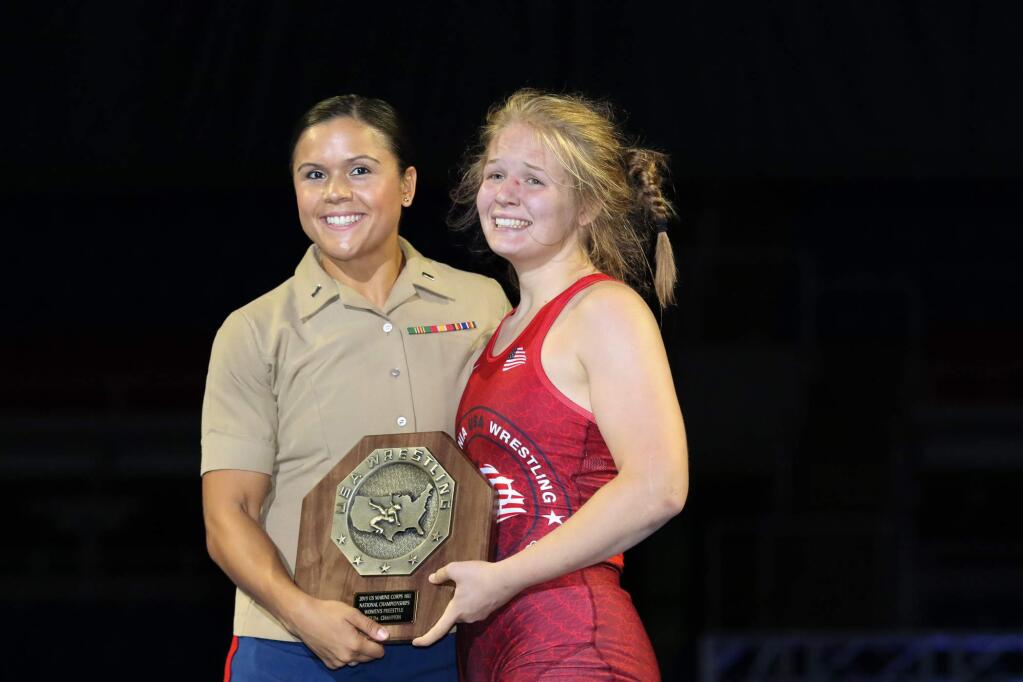 El Molino wrestler Hannah Ricioli, right, won the 152-pound national title at a U.S. Marine Corps junior tournament in 2019. (John Sachs)