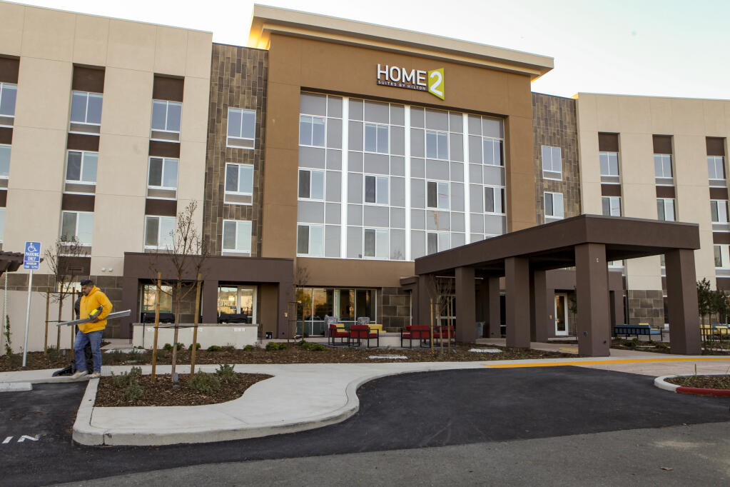 The new Home2 Suites by Hilton on Redwood Way in northeast Petaluma plans to open in May. Pictured Monday, Jan. 30, 2022. (CRISSY PASCUAL/ARGUS-COURIER STAFF)