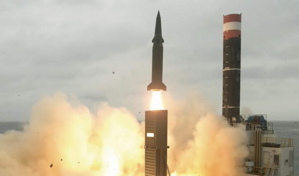 In this Aug. 24, 2017 photo provided by South Korea Defense Ministry on Tuesday, Aug. 29, 2017, a South Korean missile is test-fired at an undisclosed location in South Korea. South Korea has released footage of its own missile tests it says were conducted last week in a response to the latest North Korean missile launch that flew over northern Japan. (South Korea Defense Ministry via AP)