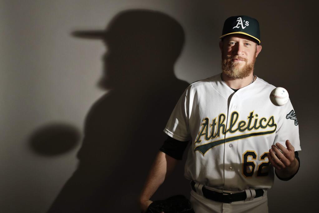 Relief pitcher Sean Doolittle of the Oakland Athletics poses for a portrait Wednesday, Feb. 22, 2017. (AP Photo/Chris Carlson)
