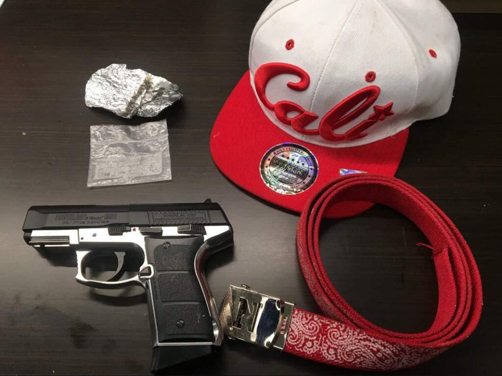 A Santa Rosa man police say is affiliated with the Nortenos street gang was arrested at the River Rock Casino in Geyserville with a baggie of methamphetamine and a replica gun, on Wednesday, Oct. 3, 2018. (SONOMA COUNTY SHERIFF'S OFFICE)
