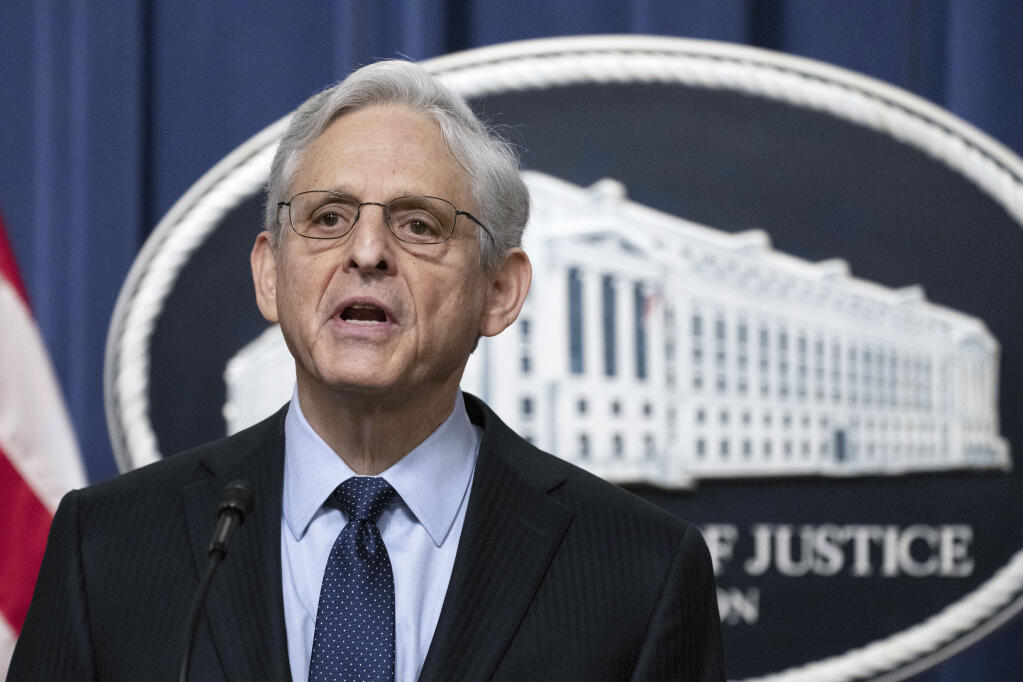 Attorney General Merrick Garland speaks during a news conference at the Department of Justice, Thursday, Jan. 12, 2023, in Washington. Garland has appointed a special counsel to investigate the presence of documents with classified markings found at President Joe Biden’s home in Wilmington, Delaware, and at an office in Washington. (AP Photo/Manuel Balce Ceneta)
