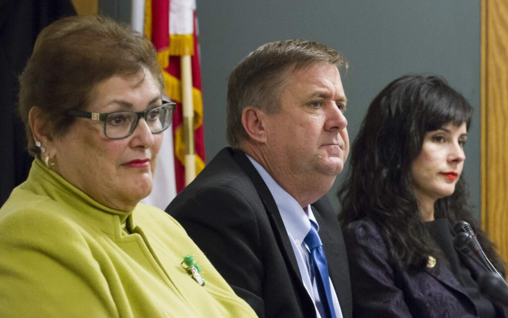 Councilmembers Madolyn Agrimonti, David Cook and Mayor Rachel Hundley, shown at a meeting earlier this year, all have different thoughts as to how the City should select commission appointees.