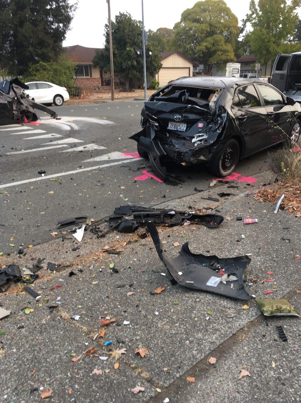 One person died and one person was injured in a crash in east Santa Rosa on Monday, Oct. 14, 2019. (SANTA ROSA POLICE DEPARTMENT)