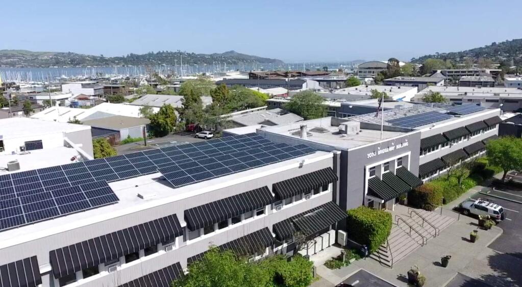 On its 32,000-square-foot 3030 Bridgeway Building in Sausalito, Seagate Properties installed a 76,000-kilowatt solar electricity array, paid for with C-PACE financing. (SEAGATE PROPERTIES) April 2018