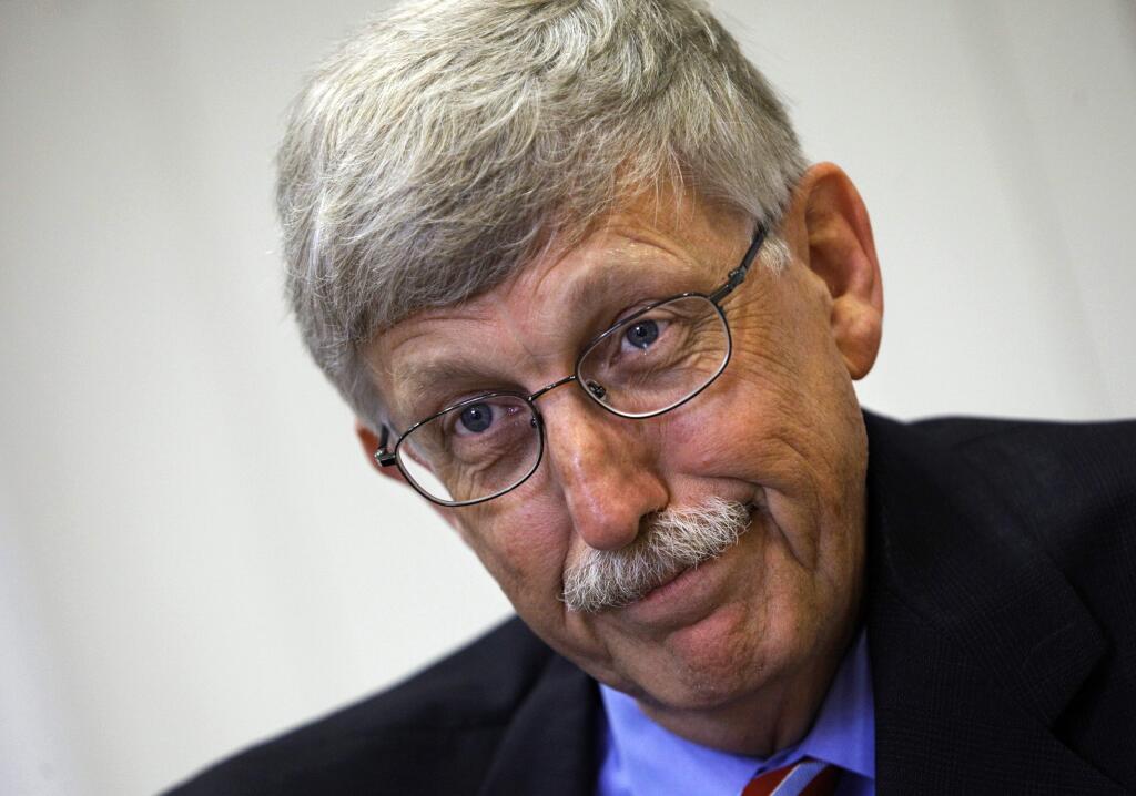 FILE - In this Aug. 17, 2009 file photo, Dr. Francis Collins, director of the National Institutes of Health, at NIH headquarters in Bethesda, Md. The Trump administration is ending the medical research by government scientists using human fetal tissue. Officials said Wednesday government-funded research by universities will be allowed to continue, subject to additional scrutiny. (AP Photo/J. Scott Applewhite)