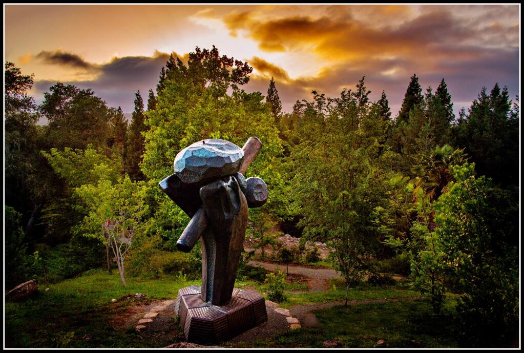 Cazadero artist Bruce's Johnson sculpture entitled 'Uprising' at the Quarry Hill Botanical Garden in Glen Ellen. (Photo by Vi Bottaro, 2014)