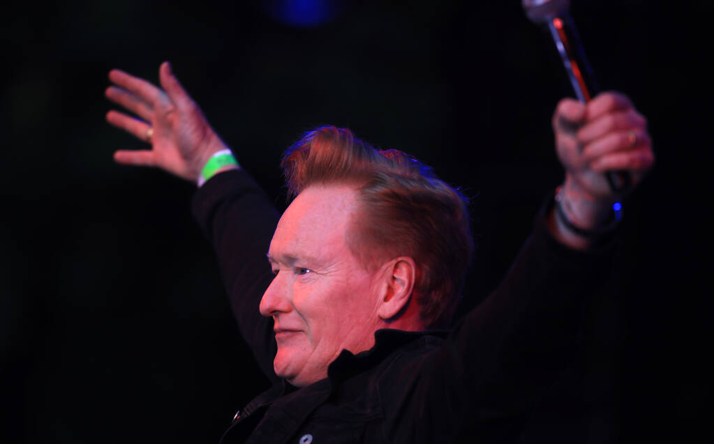Conan O’Brien acknowledges the crowd at the Monte Rio Variety Show, Thursday, July 28, 2022. (Kent Porter / The Press Democrat) 2022