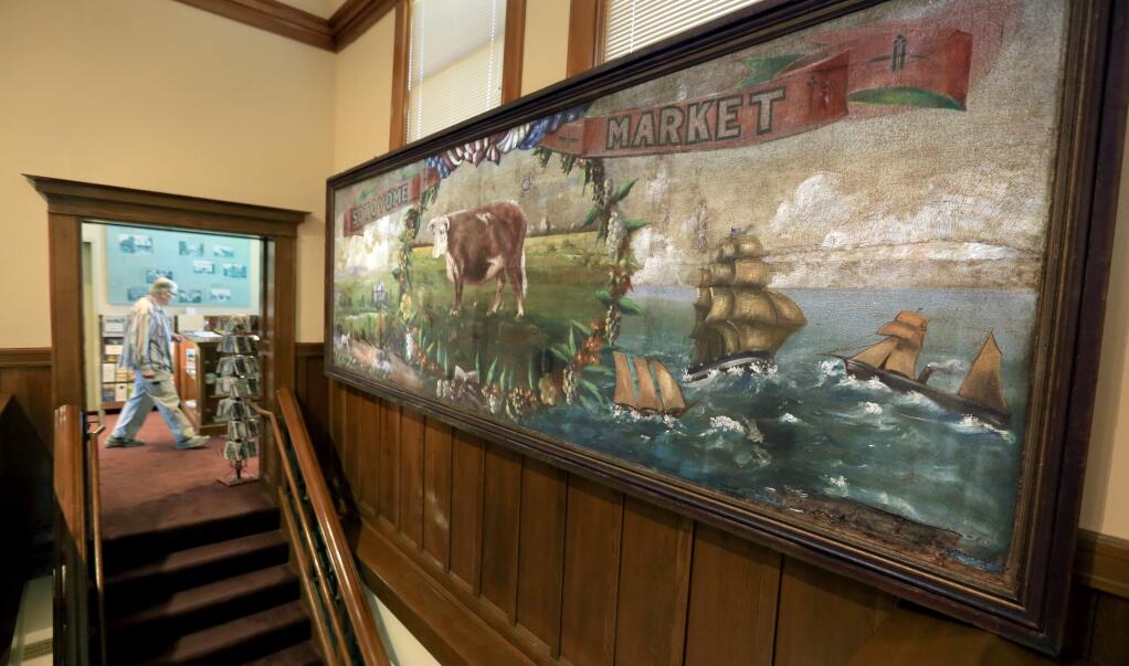 At the Healdsburg Museum and Historical Society, a turn of the 20th central mural is on display, Thursday May 7, 2015 depicting the Sotoyome district of Sonoma County. (Kent Porter / Press Democrat) 2015
