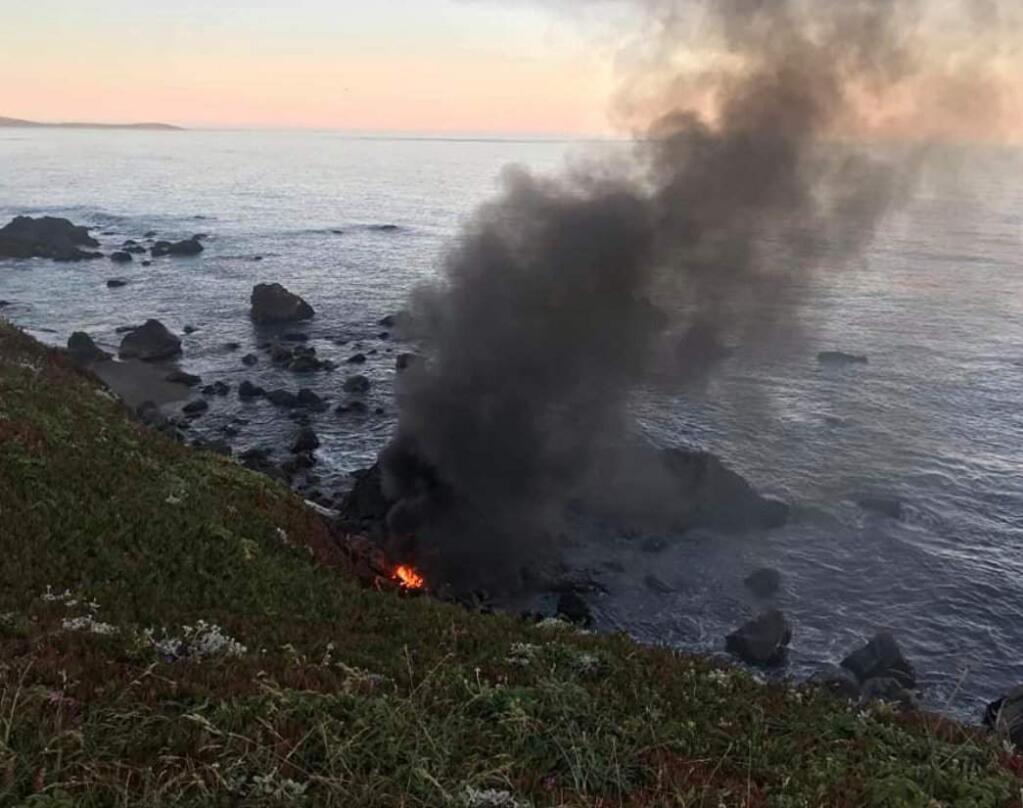 A Bodega Bay firefighter rescued a driver after crashing off a Highway 1 cliff on Tuesday, June 11, 2019. (BODEGA BAY FIRE PROTECTION DISTRICT/ FACEBOOK)