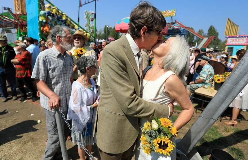 David Goodison and his wife, Virginia, renewed their wedding vows a little over a year after their marriage, at the 2017 Sonoma County Fair. (Kent Porter/Press-Democrat)