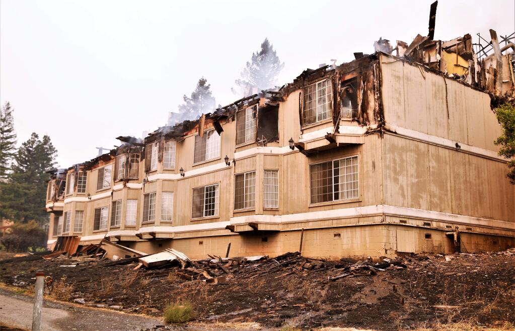 Fire Aftermath. The rooms of the Hilton Hotel continued to burn long into the afternoon in Santa Rosa October 9th, 2017. The aftermath of the fires that have spread through Sonoma, Napa and Mendocino counties have claimed 10 lives and over 1,500 structures Photos Will Bucquoy/ for the Press Democrat).