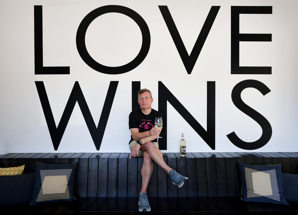 Michael Volpott is a co-owner of Equality Vines. The wine brand, which has a tasting room in Guerneville, supports equality-focused organizations.  (Christopher Chung/ The Press Democrat)