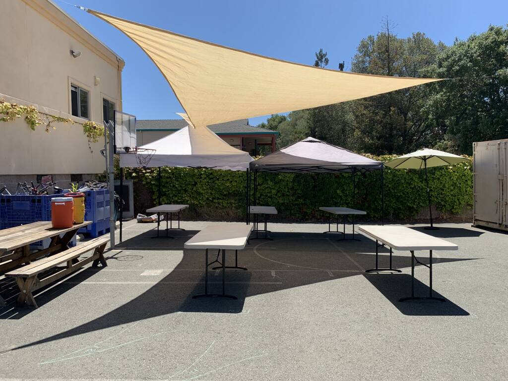 Some of the outdoor space set up for remote learning at the Teen Club at Teen Services Sonoma.