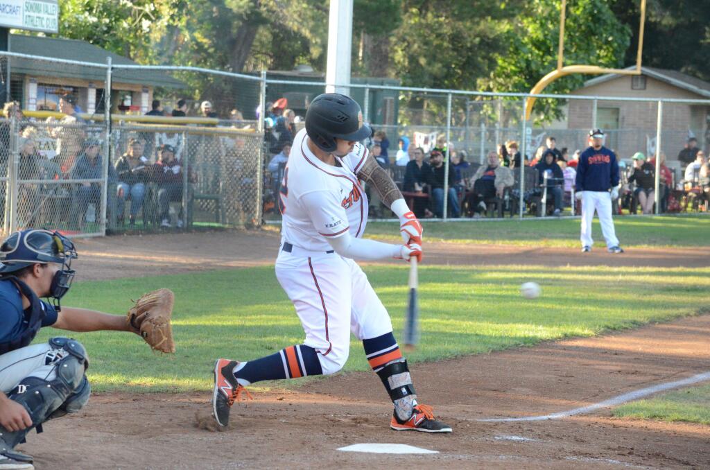 Stompers center fielder Mike Hurley got his swing back with a three-for-three performance Wednesday, June 145, against the Pacifics at Arnold Field. It didn't help the team, which lost 3-1 to their San Rafael rivals. (James Toy III)
