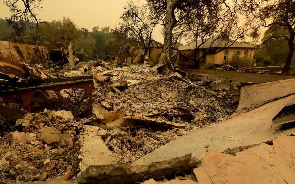 The guest house of David Bouverie was destroyed but the home of the Englishman survived at the fire at the Bouverie Preserve in Glen Ellen. (photo by John Burgess/The Press Democrat)