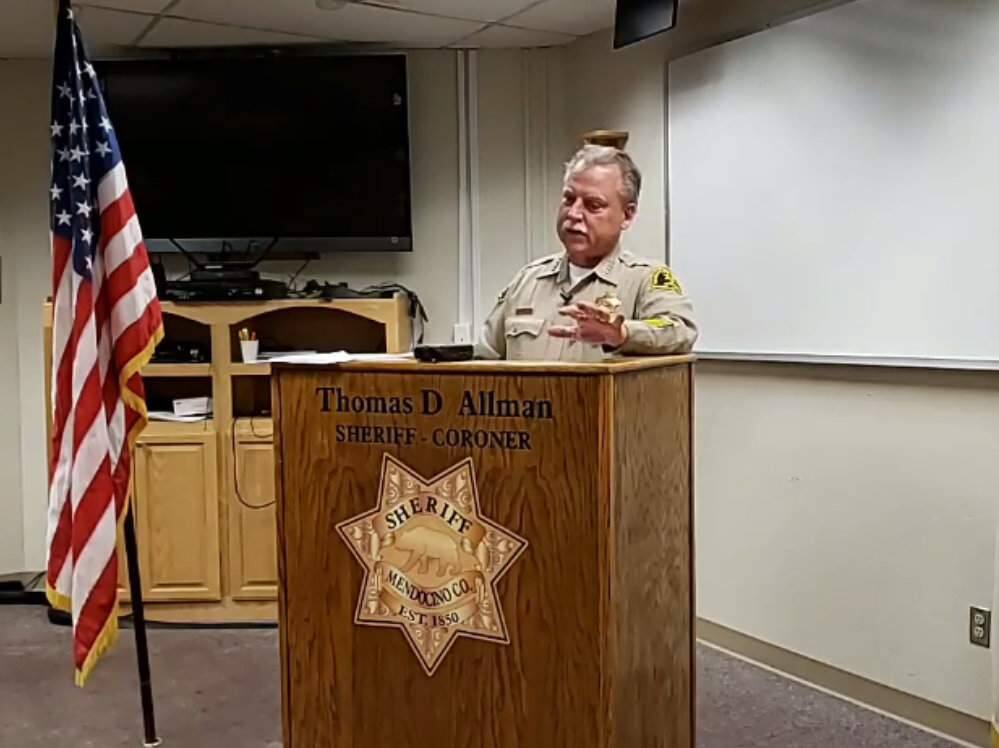 A screenshot from video showing Mendocino County Sheriff Thomas Allman discussing the officer-involved shooting in Redwood Valley on Thursday, Oct. 10, 2019. (MENDOCINO COUNTY SHERIFF'S OFFICE/ FACEBOOK)
