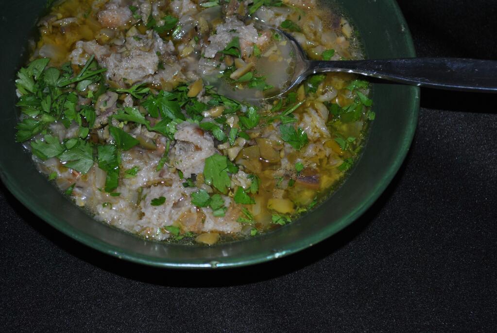 This Bread Soup with Fresh Herbs makes a hearty meal from winter farmers market foods. (Gina Jordan)