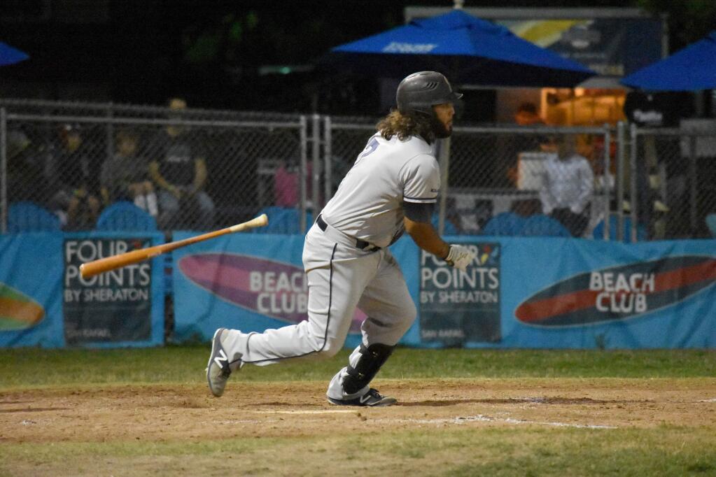 Joel Carranza went 2 for 4 with three RBIs in the July 25 trouncing of the San Rafael Pacifics, 8-3, at Albert Park. (James W. Toy III / Sonoma Stompers)