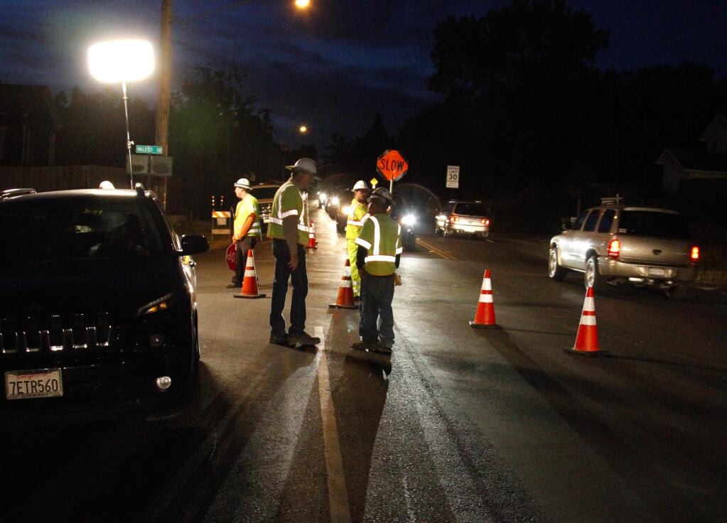 Bill Hoban/Index-TribuneOvernight work on portions of Highway 12 will continue for the next couple of weeks as PG&E is relocating gas lines.