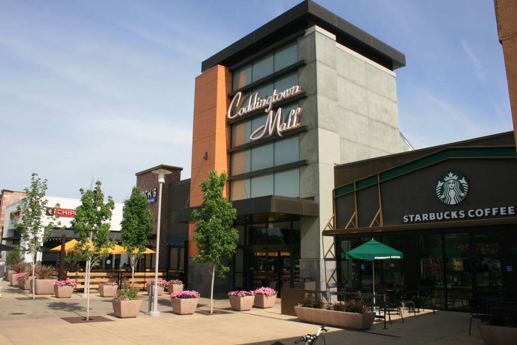 The main entrance to Coddingtown mall in Santa Rosa gets a modern upgrade in 2014, part of a years-long modernization of the regional shopping center. (COURTESY OF CODDING) May 15, 2014