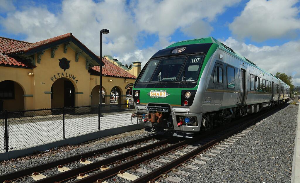 Petaluma officials had implemented SMART rail quiet zones through the town last month, but beginning Tuesday SMART says the federal government has allowed it to use horns because of safety issues. (John Burgess/The Press Democrat)