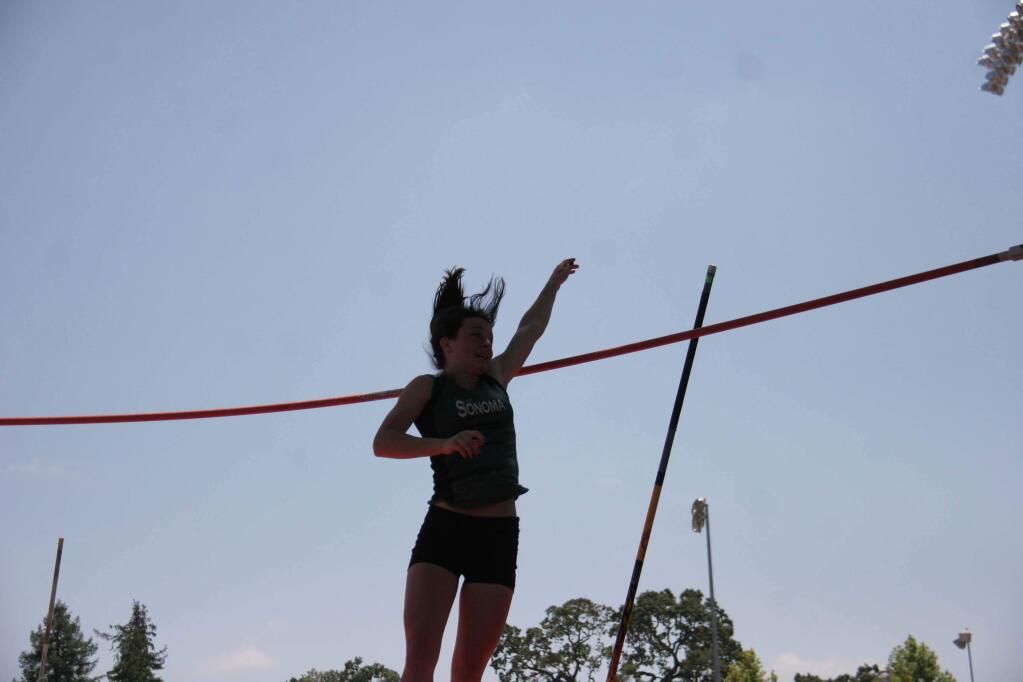 Steven Serafini/Index-Tribune Junior Isabel Garon, the Sonoma's girls pole-vault record-holder and SCL champion in the event, had a rare off day at Saturday's NCS Redwood Empire Area Meet at Santa Rosa's Ernie Nevers Field and Track, but still vaulted her way to the Meet of Champions for the second straight year.