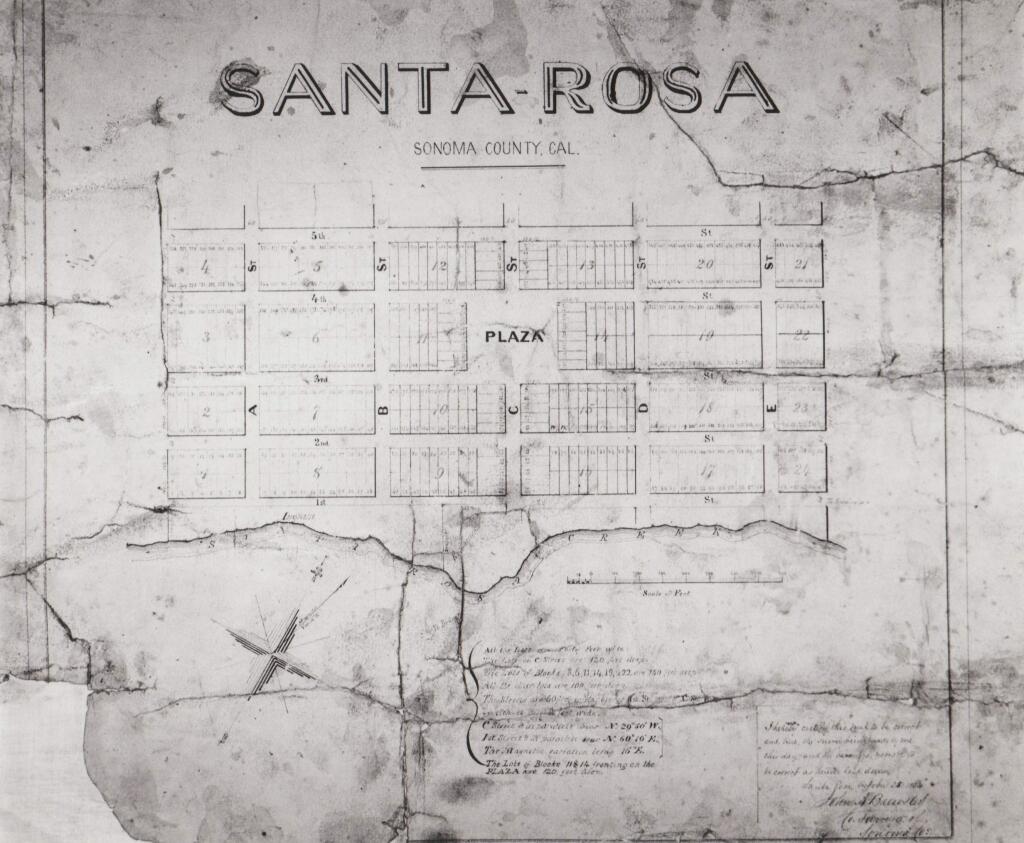 An 1854 map of Santa Rosa shows the town plaza. (The Press Democrat Archives)